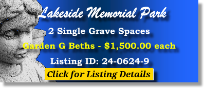 2 Single Grave Spaces $1500ea! Lakeside Memorial Park Miami, FL G Geths The Cemetery Exchange 24-0624-9