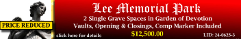 2 Single Grave Spaces $12500! Lee Memorial Park Fort Myers, FL Devotion #cemeteryexchange 24-0625-3