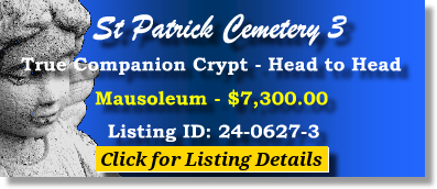 True Companion Crypt $7300! St Patrick Cemetery 3 New Orleans, LA Mausoleum The Cemetery Exchange 24-0627-3