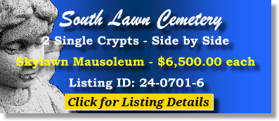 2 Single Crypts $6500ea! South Lawn Cemetery Tucson, AZ Skylawn Mausoleum #cemeteryexchange 24-0701-6