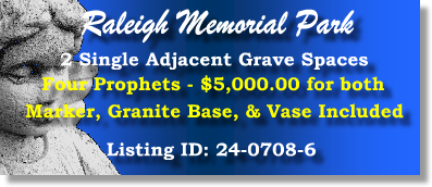 2 Single Grave Spaces $5K! Raleigh Memorial Park Raleigh, NC Four Prophers #cemeteryexchange 24-0708-6