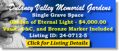 Single Grave Space $4K! Dulaney Valley Memorial Gardens Timonium, MD Eternal Light #cemeteryexchange 24-0712-5