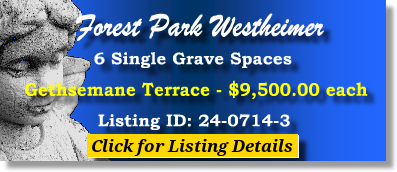 6 Single Grave Spaces for Sale $9500ea! Forest Park Westheimer Houston, TX Gethsemane Terrace #cemeteryexchange 24-0714-3