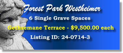 6 Single Grave Spaces for Sale $9500ea! Forest Park Westheimer Houston, TX Gethsemane Terrace #cemeteryexchange 24-0714-3