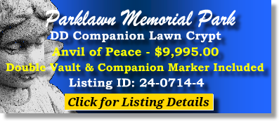 DD Companion Lawn Crypt $9995! Parklawn Memorial Park Rockville, MD Anvil of Peace #cemeteryexchange 24-0714-4