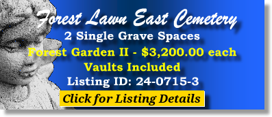 2 Single Grave Spaces $3200ea! Forest Lawn East Cemetery Matthews, NC Forest Garden II #cemeteryexchange 24-0715-3