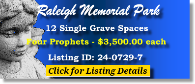 12 Single Grave Spaces $3500ea! Raleigh Memorial Park Raleigh, NC Four Prophets #cemeteryexchange 24-0729-7