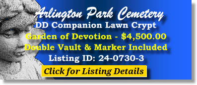 DD Companion Lawn Crypt $4500! Arlington Park Cemetery Jacksonville, FL Devotion #cemeteryexchange 24-0730-3