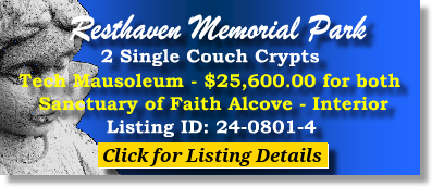 2 Single Couch Crypts $25600! Resthaven Memorial Park Lubbock, TX Tech Mausoleum #cemeteryexchange 24-0801-4