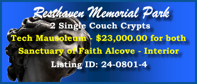 2 Single Couch Crypts $23K! Resthaven Memorial Park Lubbock, TX Tech Mausoleum #cemeteryexchange 24-0801-4