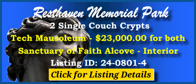 2 Single Couch Crypts $23K! Resthaven Memorial Park Lubbock, TX Tech Mausoleum #cemeteryexchange 24-0801-4