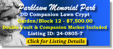 DD Companion Lawn Crypt $7500! Parklawn Memorial Park Rockville, MD Block 12 #cemeteryexchange 24-0805-7