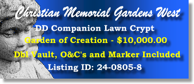 DD Companion Lawn Crypt $10K! Christian Memorial Gardens West Rochester Hills, MI Creation #cemeteryexchange 24-0805-8