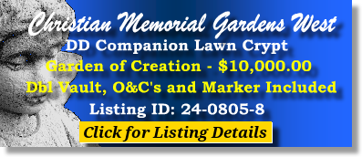 DD Companion Lawn Crypt $10K! Christian Memorial Gardens West Rochester Hills, MI Creation #cemeteryexchange 24-0805-8