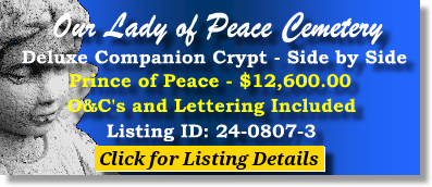 Deluxe Companion Crypt $12600! Our Lady of Peace Cemetery Indianapolis, IN Prince of Peace #cemeteryexchange 24-0807-3