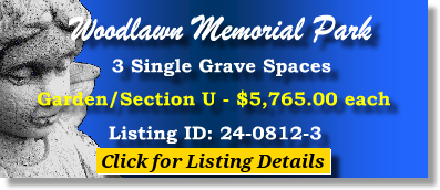 3 Single Grave Spaces $5765ea! Woodlawn Memorial Park Greenville, SC Section U #cemeteryexchange 24-0812-3