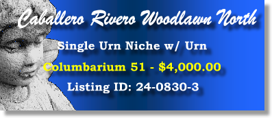 Single Urn Niche $4K! Caballero Rivero Woodlawn North Miami, FL Columbarium 51 #cemeteryexchange 24-0830-3