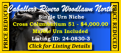 Single Urn Niche $4K! Caballero Rivero Woodlawn North Miami, FL Columbarium 51 #cemeteryexchange 24-0830-3