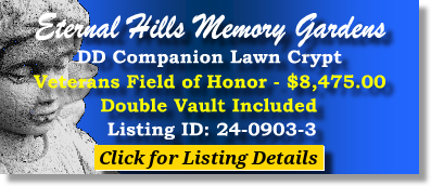 DD Companion Lawn Crypt $8475! Eternal Hills Memory Gardens Snellville, GA Field of Honor #cemetreryexchange 24-0903-3