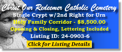 Single Crypt $8500! Christ Our Redeemer Catholic Cemetery Pittsburgh, PA Holy Family #cemeteryexchange 24-0903-6