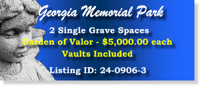 2 Single Grave Spaces $5Kea! Georgia Memorial Park Marietta, GA Valor #cemeteryexchange 24-0906-3