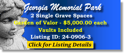 2 Single Grave Spaces $5Kea! Georgia Memorial Park Marietta, GA Valor #cemeteryexchange 24-0906-3