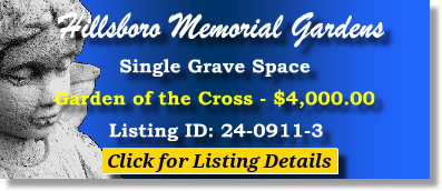 Single Grave Space $4K! Hillsboro Memorial Gardens Brandon, FL Cross #cemeteryexchange 24-0911-3