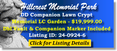 DD Companion Lawn Crypt $19,999! Hillcrest Memorial Park Dallas, TX Memorial Lawn #cemeteryexchange 24-0924-6