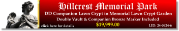 DD Companion Lawn Crypt $19,999! Hillcrest Memorial Park Dallas, TX Memorial Lawn #cemeteryexchange 24-0924-6