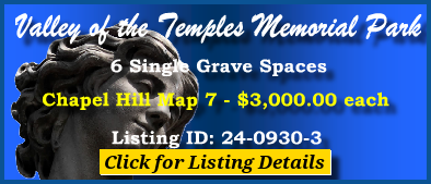 6 Single Grave Spaces $3K! Valley of the Temples Memorial Park Kaneohe, HI Chapel Hill #cemeteryexchange 24-0930-3