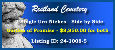 2 Single Urn Niches $8850! Restland Cemetery Dallas, TX Promise #cemeteryexchange 24-1008-5