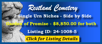 2 Single Urn Niches $8850! Restland Cemetery Dallas, TX Promise #cemeteryexchange 24-1008-5