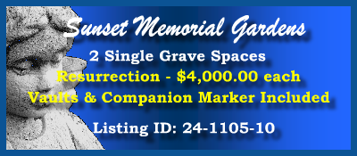 2 Single Grave Spaces $4Kea! Sunset Memorial Gardens Fredericksburg, VA Resurrection #cemeteryexchange 24-1105-10