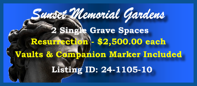 2 Single Grave Spaces $2500ea! Sunset Memorial Gardens Fredericksburg, VA Resurrection #cemeteryexchange 24-1105-10