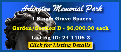 4 Single Grave Spaces $6Kea! Arlington Memorial Park Sandy Springs, GA Section B #cemeteryexchange 24-1106-3