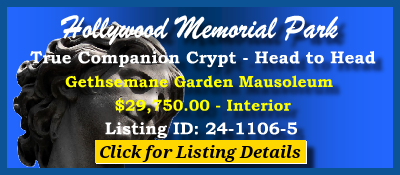 True Companion Crypt $29750! Hollywood Memorial Park Union, NJ Gethsemane #cemeteryexchange 24-1106-5