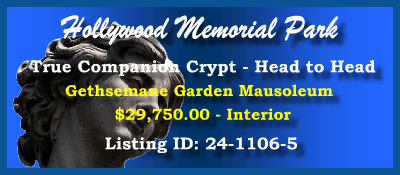 True Companion Crypt $29750! Hollywood Memorial Park Union, NJ Gethsemane #cemeteryexchange 24-1106-5