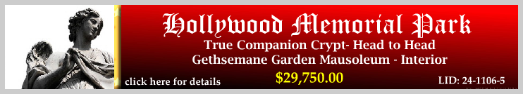 True Companion Crypt $29750! Hollywood Memorial Park Union, NJ Gethsemane #cemeteryexchange 24-1106-5