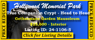 True Companion Crypt $25600! Hollywood Memorial Park Union, NJ Gethsemane #cemeteryexchange 24-1106-5