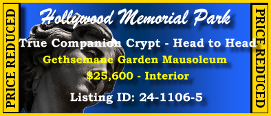 True Companion Crypt $25600! Hollywood Memorial Park Union, NJ Gethsemane #cemeteryexchange 24-1106-5