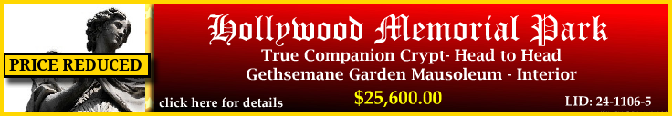 True Companion Crypt $25600! Hollywood Memorial Park Union, NJ Gethsemane #cemeteryexchange 24-1106-5