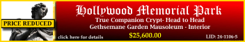 True Companion Crypt $25600! Hollywood Memorial Park Union, NJ Gethsemane #cemeteryexchange 24-1106-5