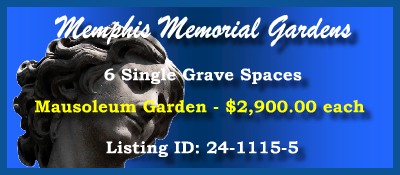 6 Single Grave Spaces $2900ea! Memphis Memorial Gardens Bartlett, TN Mausoleum Gdn #cemeteryexchange 24-1115-5