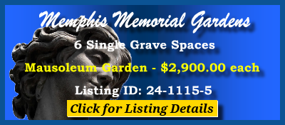 6 Single Grave Spaces $2900ea! Memphis Memorial Gardens Bartlett, TN Mausoleum Gdn #cemeteryexchange 24-1115-5