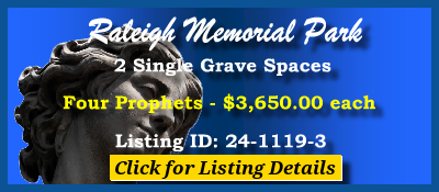 2 Single Grave Spaces $3650ea! Raleigh Memorial Park Raleigh, NC Four Prophets #cemeteryexchange 24-1119-3