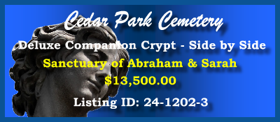 Deluxe Companion Crypt for Sale $13500 Cedar Park Cemetery Paramus, NJ Abraham & Sarah #cemeteryexchange 24-1202-3