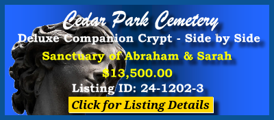 Deluxe Companion Crypt for Sale $13500 Cedar Park Cemetery Paramus, NJ Abraham & Sarah #cemeteryexchange 24-1202-3