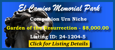 Companion Urn Niche $8K! El Camino Memorial Park San Diego, CA Resurrection #cemeteryexchange 24-1204-5