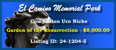 Companion Urn Niche $8K! El Camino Memorial Park San Diego, CA Resurrection #cemeteryexchange 24-1204-5