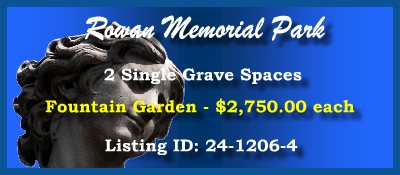 2 Single Grave Spaces $2750ea! Rowan Memorial Park Salisbury, NC Fountain #cemeteryexchange 24-1206-4